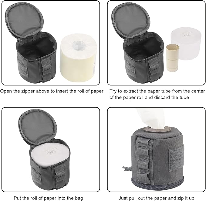 AOUTACC Tactical Roll Paper Storage Bag,Toilet Roll Paper Storage Holder with Molle Mounting Strap,Tissue Cover Organizer for Outdoor Camping,Hiking,Tactical Game-Grey