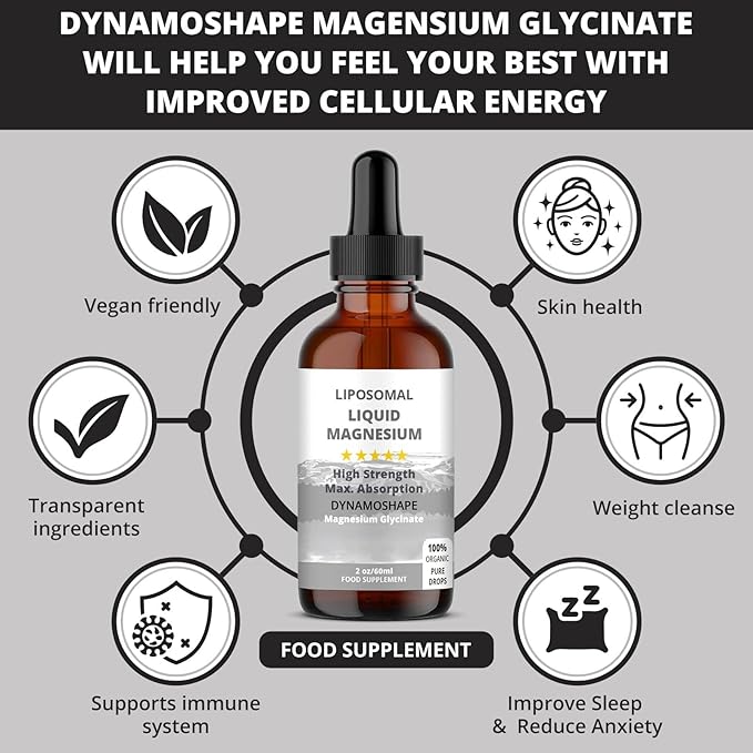 Baanaas Dynamoshape Magnesium Liposomal Supplement. Magnesium Glycinate. Magensium Supplement. 60ml. 2 Oz