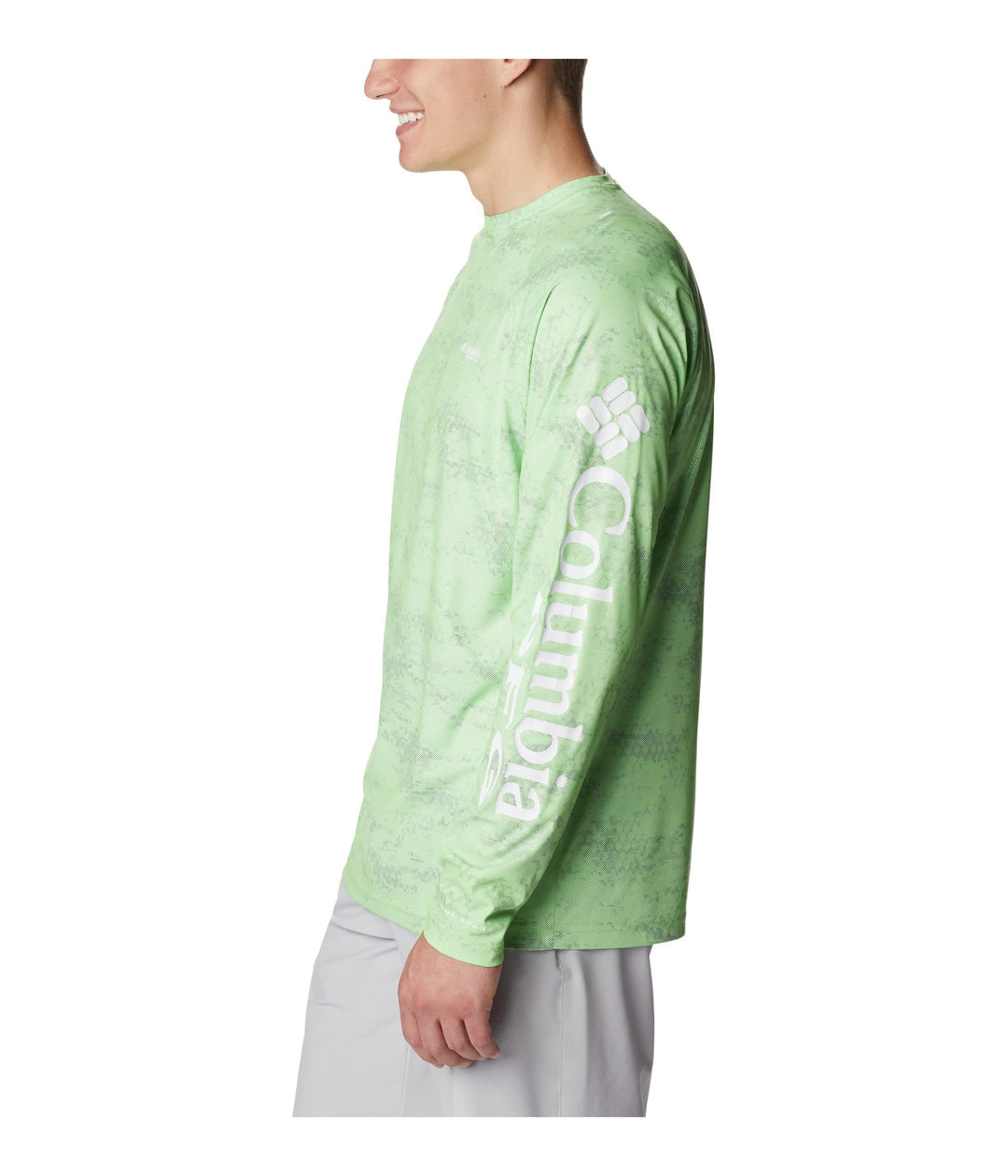 Columbia Men's Terminal Deflector Printed Long Sleeve, Green Mamba PFG Camo, Medium