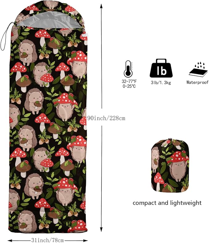 AILONEN Kids Floral Cat Camping Sleeping Bags,Lightweight & Waterproof,3 Season Warm & Cool Weather,Kawaii Kitten Sleeping Bags for Girls Adults,Travelling,Outdoors