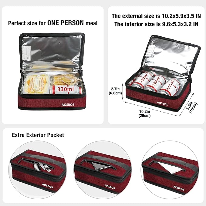 Aosbos Insulated Compact Mini Soft Lunch Cooler Thermal Lunch Pail Reusable Snack Bags for Work Travel