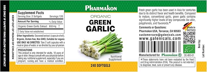 Organic Green Garlic, Potent Softgels, Wholesome, Reduced Odor.