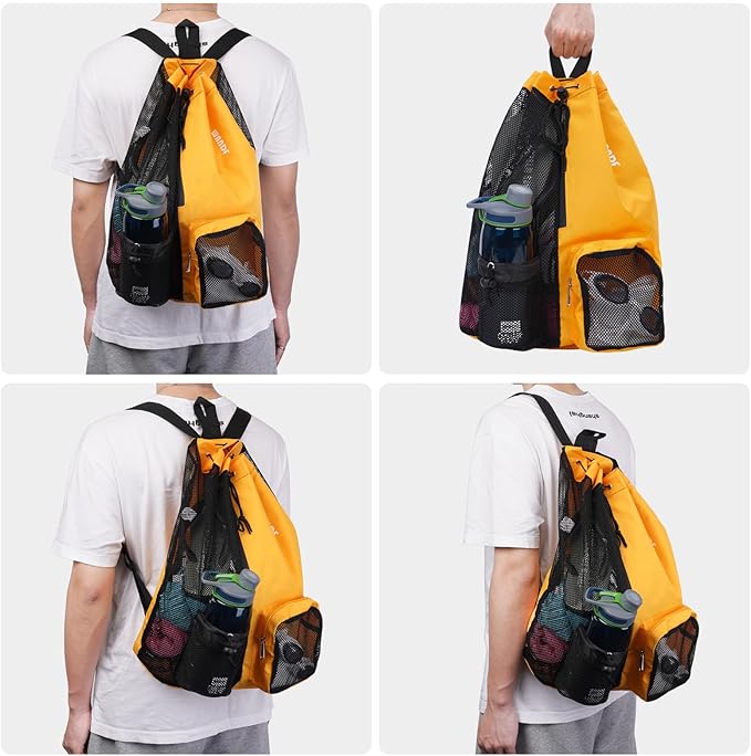 WANDF Swim Bag Mesh Drawstring Backpack with Wet Pocket for Swimming, Gym, and Workout Gear