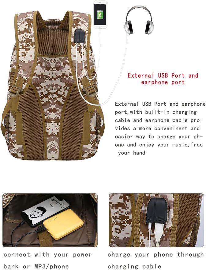 4land Camo Backpack for Boys,Army Boys Backpacks for Elementary Middle School Military,Camouflage Bookbag 40L