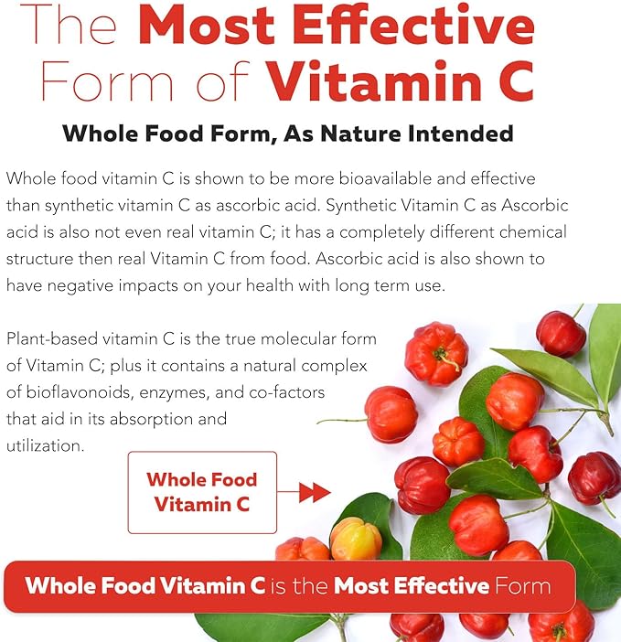 Organic Vitamin C | Whole Food Vitamin C from Fruit Plus Absorption Enhancing Cofactors - Vegan, Enhanced Bioavailability - Immune Support, Antioxidant, Total Health (90 Servings)