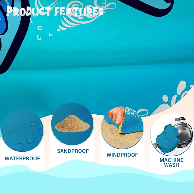 Beach Blanket Waterproof Sandproof 1-7 Adult Oversized 78 '' × 81 '' Lightweight Durable Compact Sand Free Beach Mat for Travel Camping Hiking Picnic Blanket Extra Large