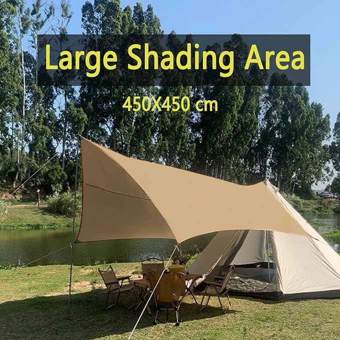 15ft x 15ft Camping Tarp Shelter with Poles Large Tent Tarp Waterproof Rain Fly for Hammock Cover Bushcraft Picnic Backpacking Outdoor Survival