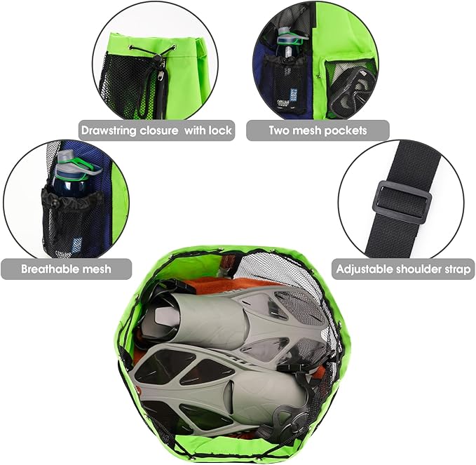 WANDF Swim Bag Mesh Drawstring Backpack with Wet Pocket for Swimming, Gym, and Workout Gear