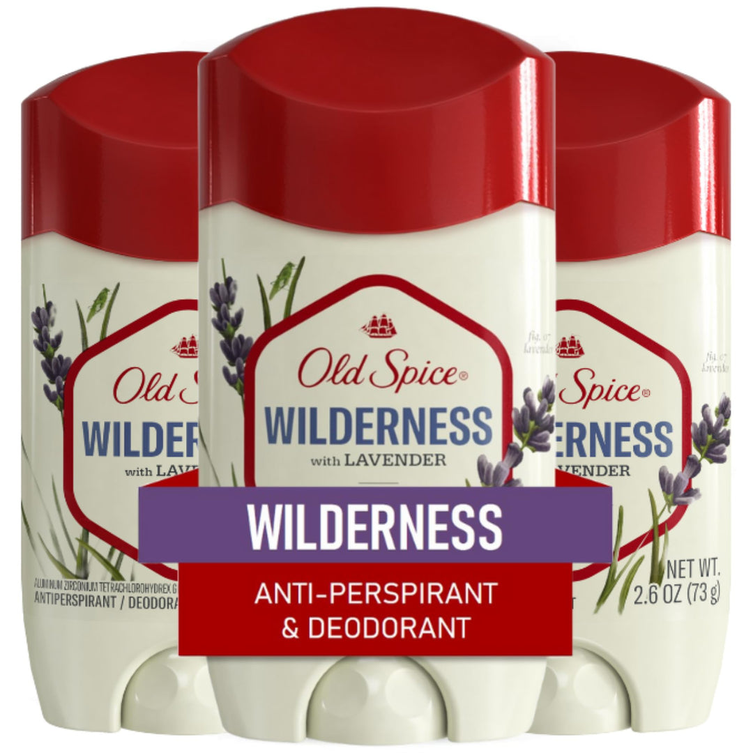 Old Spice Antiperspirant & Deodorant for Men, 24/7 Sweat & Odor Protection, 24/7 Freshness with Long Lasting Scent, Wilderness with Lavender Scent, 2.6 oz (Pack of 3)