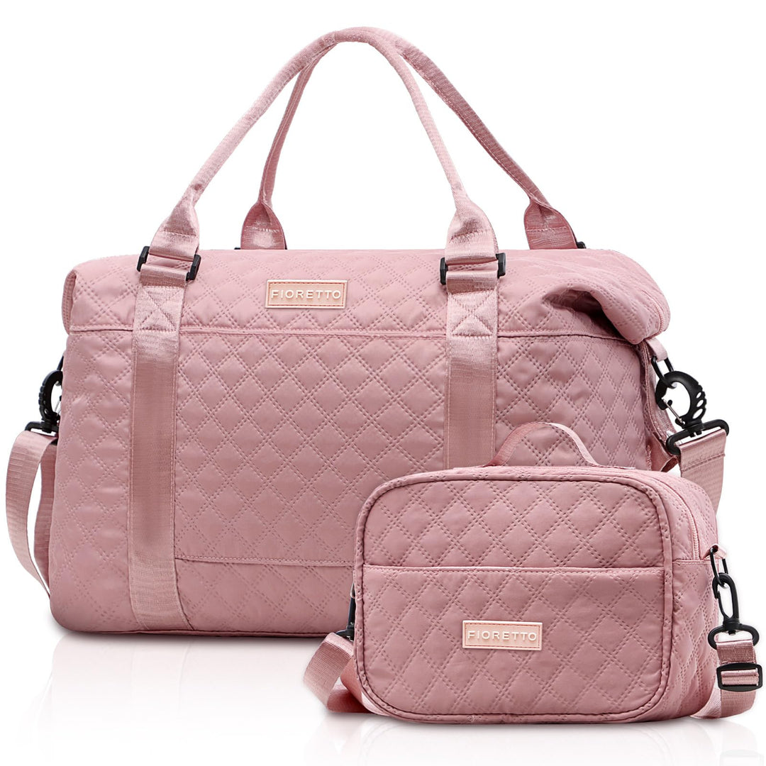 FIORETTO Women's Water-Resistant Travel Gym Duffle Bag with Detachable Strap, Multi-Functional, Ideal for Travel, Gym, Sports, Weekender, DUffel, with Toiletry Bag, Pink