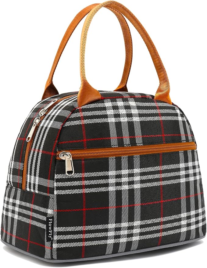 FlowFly Insulated Reusable Lunch Bag Adult Large Lunch Box Lunch Tote for Women and Men,With Front Pocket,W&B