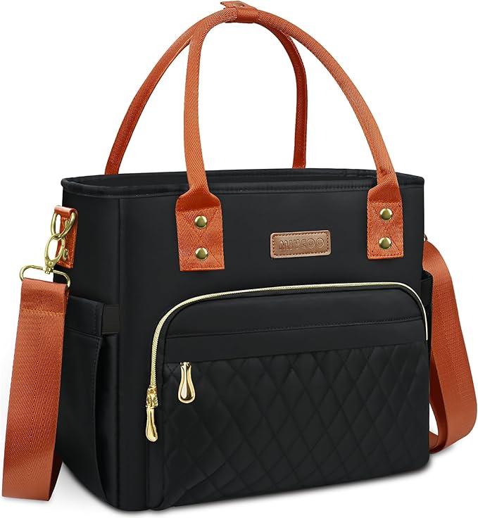 Lunch Bag Lunch Box Women - Leakproof Insulated Lunch Cooler Bag for Women - Large Lunch Tote Bags Adults, Black Orange