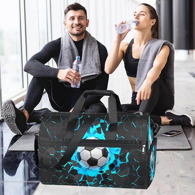3d Light Wall Football Dry Wet Depart Duffle Overnight Bag with Shoes Compartment & Wet Pockets, Water Resistant Weekender Travel Gym Pouch For Swim Gymnastics Ballet Sleepovers