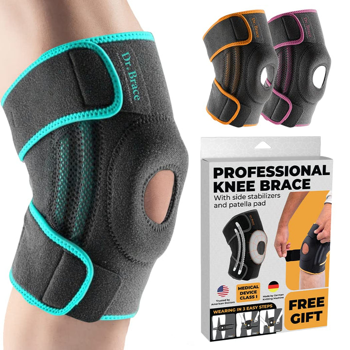 DR. BRACE ELITE Knee Brace with Side Stabilizers & Patella Gel Pads for Maximum Knee Pain Support and fast recovery for men and women-Please Check How To Size Video (Earth, Medium)