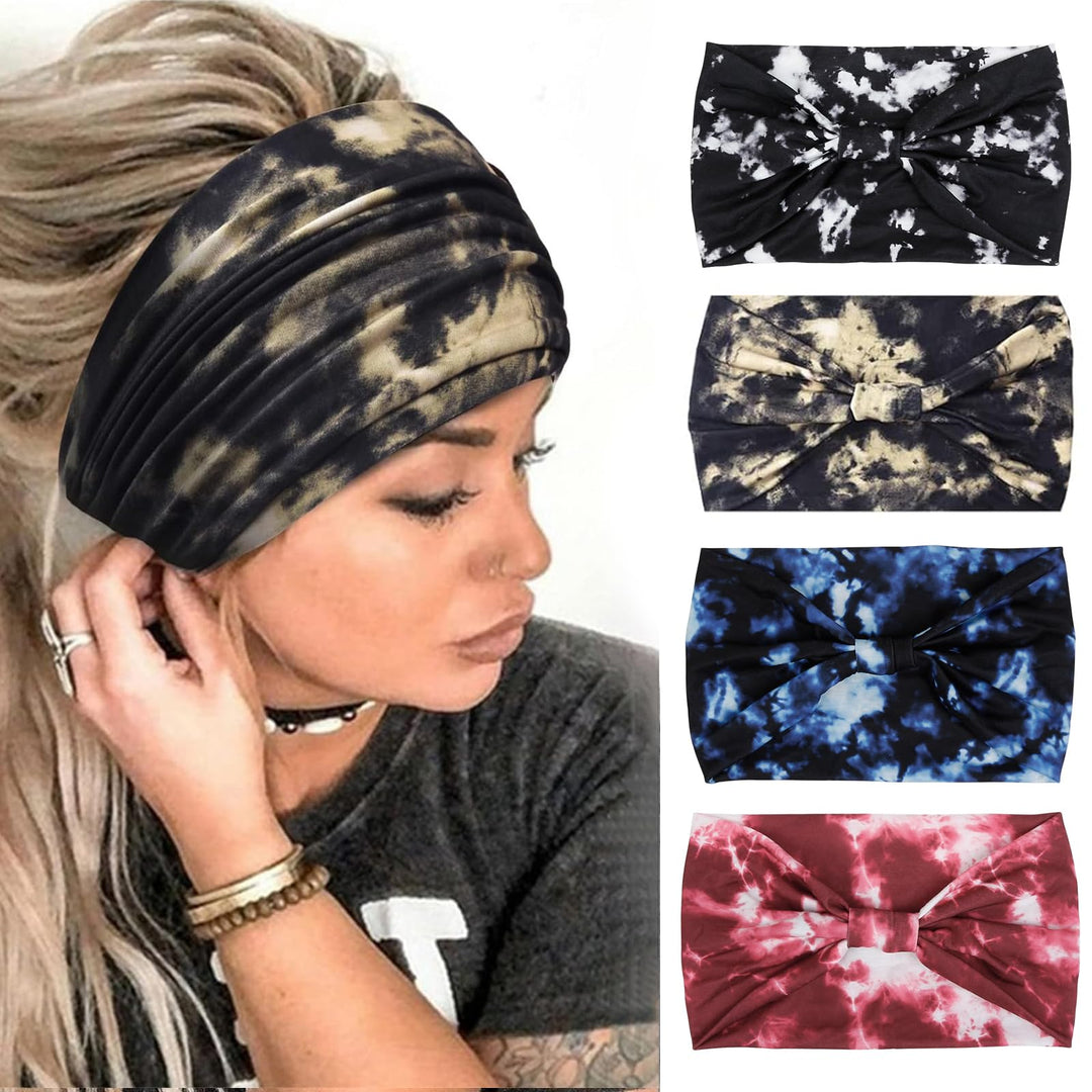 Huachi Tie Dye Headbands For Women Wide Head Wraps Boho Thick Hairbands Large African Sport Yoga Turban Headband Hair Accessorie