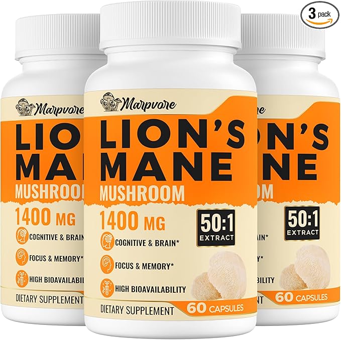 70,000mg Lions Mane Supplement Capsules - 50X Strength Potency Lions Mane Supplement Extract, 50% Polysaccharides & Beta - 180 Caps