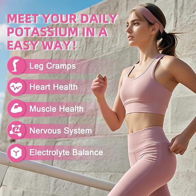 Potassium Gummies Supplement Men Women - High Potassium Citrate Gummies Sugar Free for Adults Kids Support Leg Cramps Electrolyte Balance Vegan Non-GMO Organic Strawberry Flavor 60 Counts