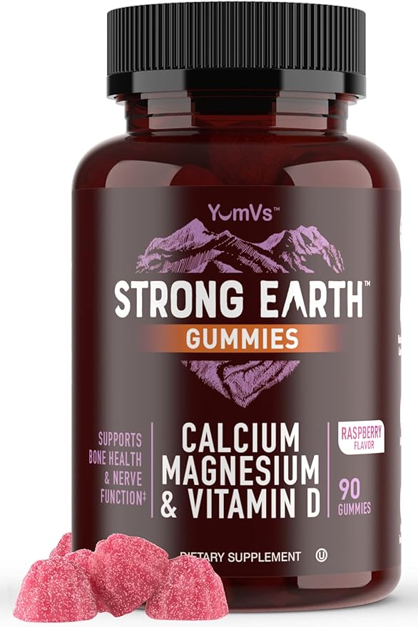 YUM-V'S Strong Earth Calcium, Magnesium, Vitamin D3 Gummies - Vitamin Gummies Calcium Supplement for Strong Bone Health Gummies - Kosher 90 Count (Pack of 2)