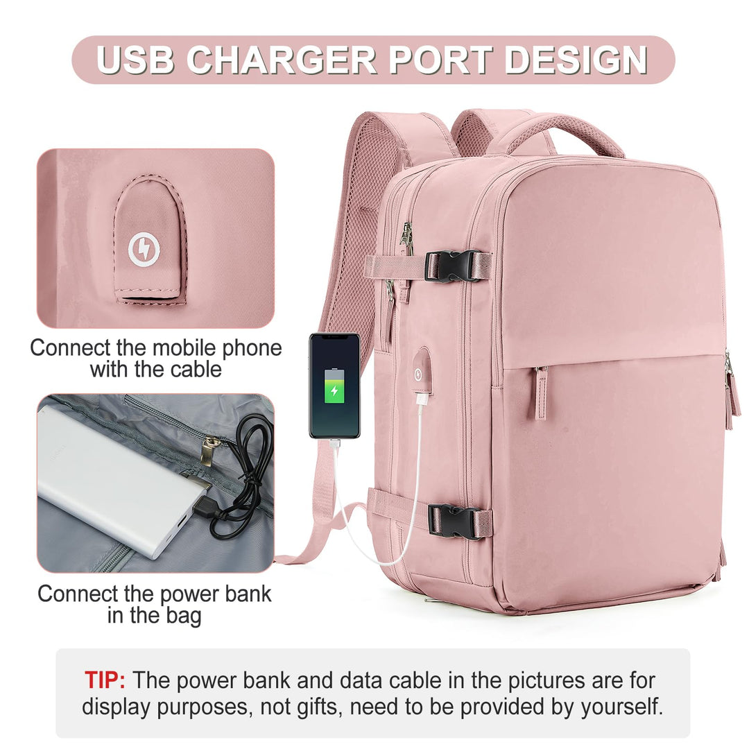 Expandable Backpack For Traveling On Airplane Carry On Backpack Flight Approved Personal Item Travel Backpack For Women Men Airline Approved Gym Bag With Shoe Compartment Travel Weekender Bag Pink