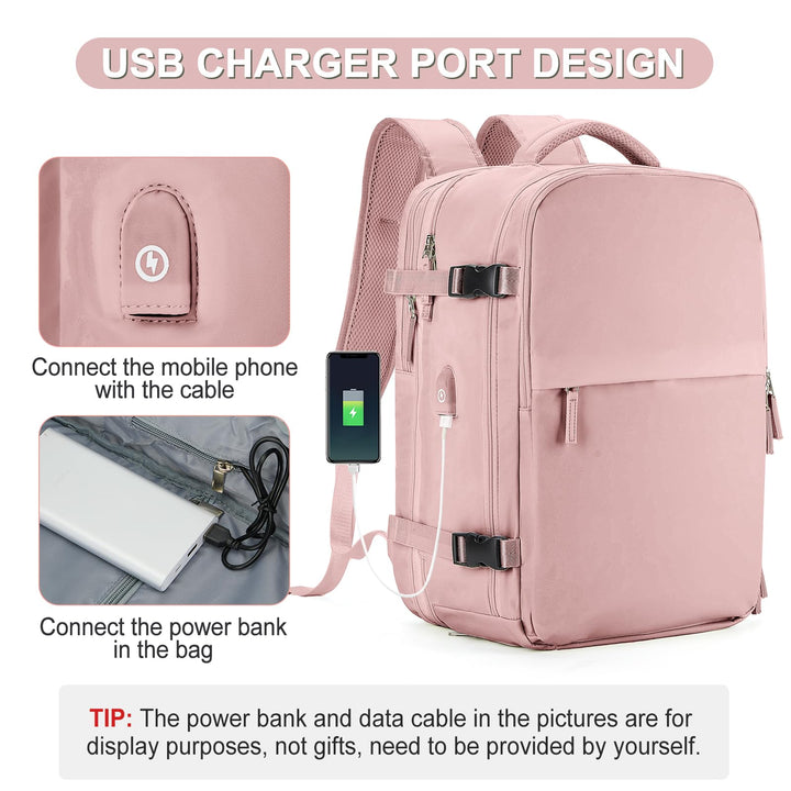 Expandable Backpack For Traveling On Airplane Carry On Backpack Flight Approved Personal Item Travel Backpack For Women Men Airline Approved Gym Bag With Shoe Compartment Travel Weekender Bag Pink