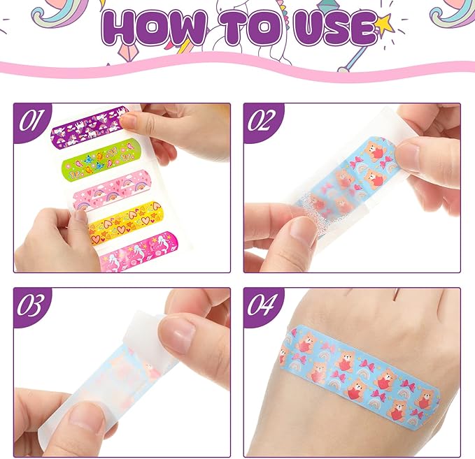 420 Pieces 6 Styles Cute Cartoon Bandages Knuckle Repair Tape Colorful First Aid Kit for Kids PE Fabric Adhesive Waterproof Breathable Bandages for Children Travel Cuts Scrapes Wounds (Cute)