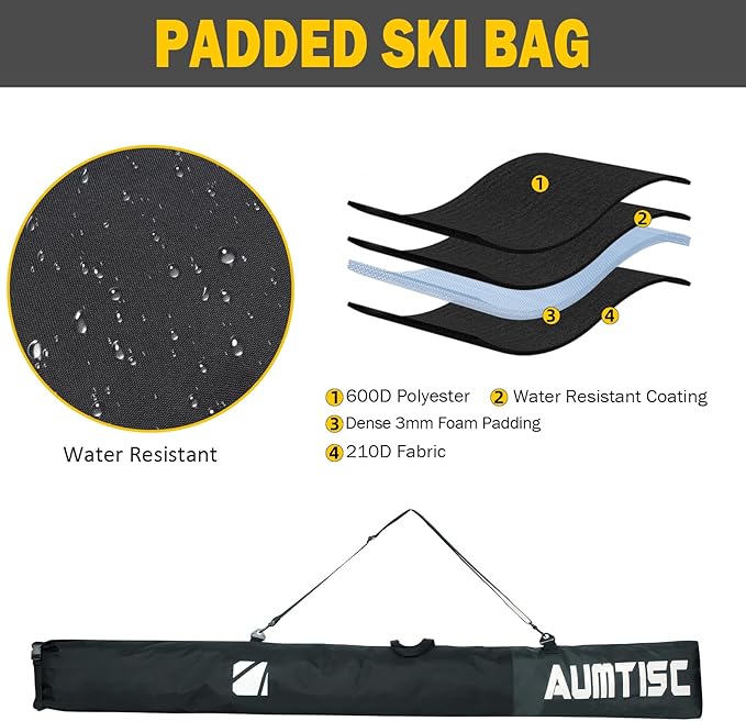 AUMTISC Ski Bag and Boot Bag Combo, Padded Ski Bags for Air Travel Flying, Adjustable Length for Skis Up to 200 cm and Boots Up to Size 13