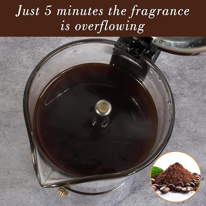 Stovetop Espresso Maker, 3Cup 360ml Moka Pot, Crystal Glass-top & Stainless Steel Coffee Maker Mocha Pot, Greca De Cafe, Cuban and Italian Coffee Maker for Cafetera Cubana