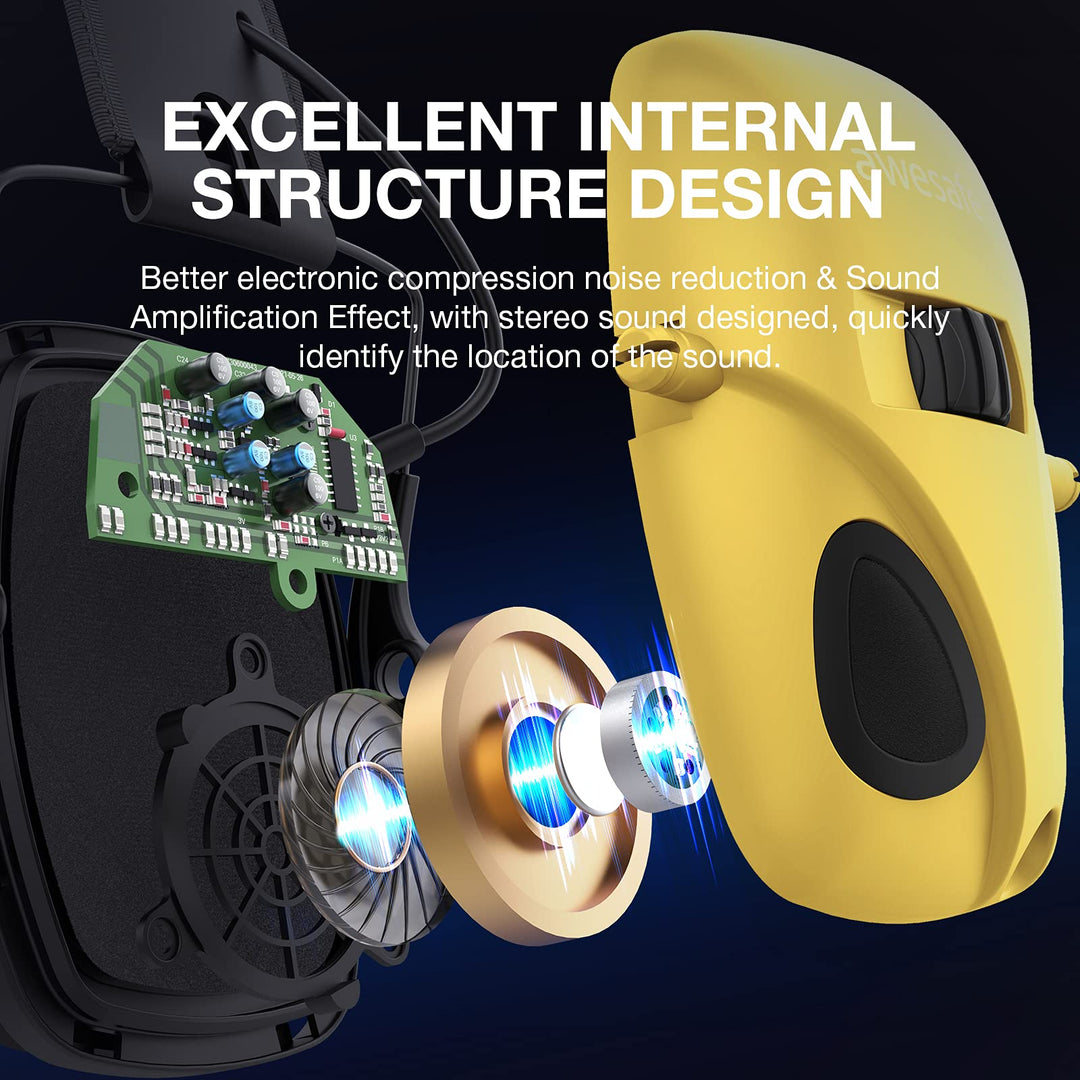 awesafe Electronic Shooting Earmuffs Ear Hearing Protection Headphones for Shooter Gun Range Noise Reduction Sound Amplification (Yellow)