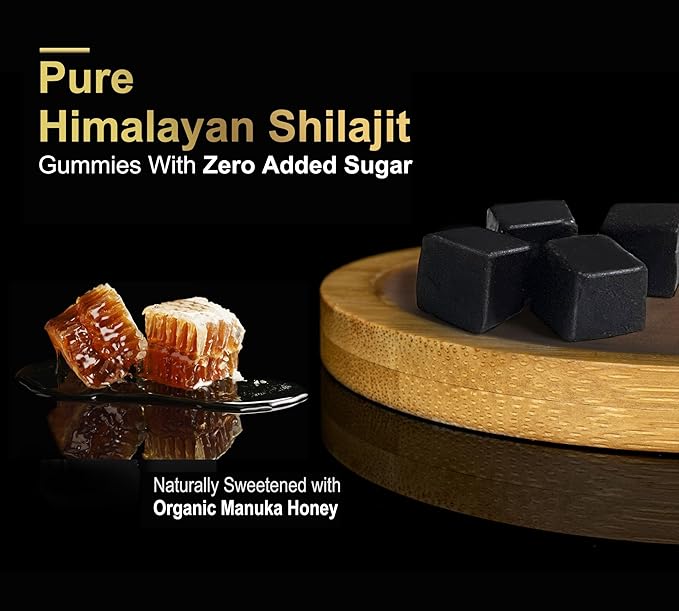 Shilajit Gummies with Ashwagandha, Turmeric - Organic, Zero Sugar & Vegan-Friendly Himalayan Shilajit for Men & Women - Energy, Calm, Cortisol, Sleep, Immune Support & Overall Health