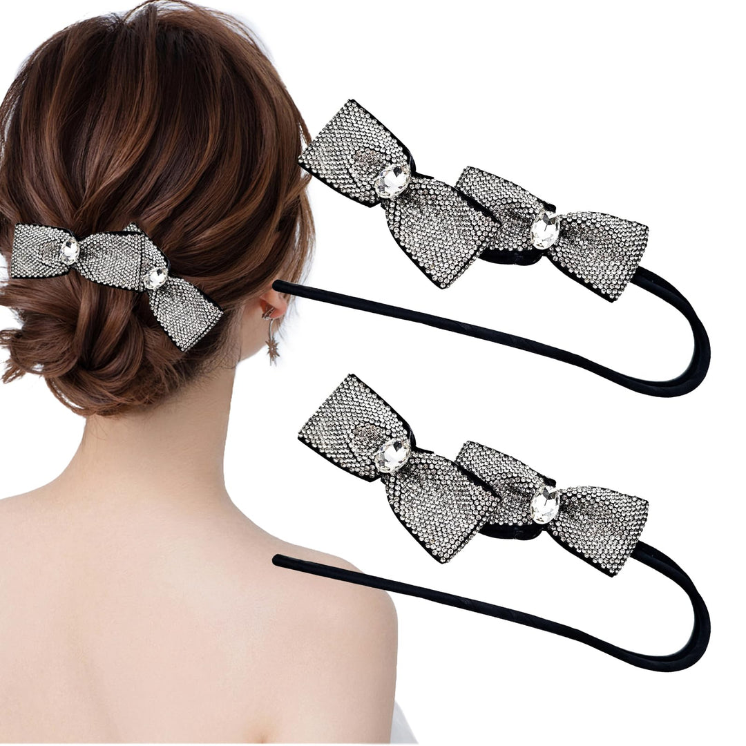 Rhinestone Hair Bun Maker - Elegant Lazy Hair Curler and French Hairstyle Twist Accessory for Women and Girls (2 Pack)