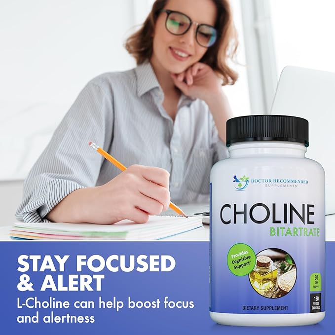 Premium Choline - 500 mg - 120 Veggie Capsules - by DOCTOR RECOMMENDED SUPPLEMENTS - Supports Cognitive Health, Memory & More