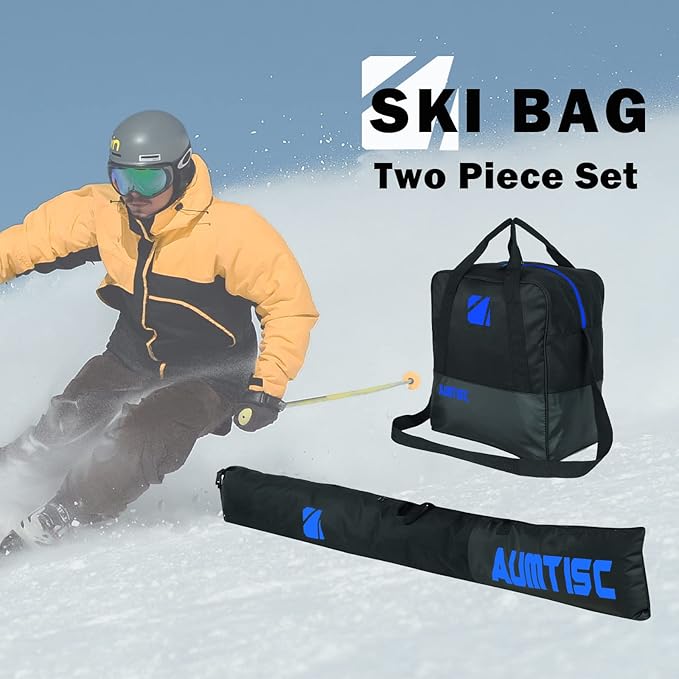 AUMTISC Ski Bag and Boot Bag Combo, Padded Ski Bags for Air Travel Flying, Adjustable Length for Skis Up to 200 cm and Boots Up to Size 13
