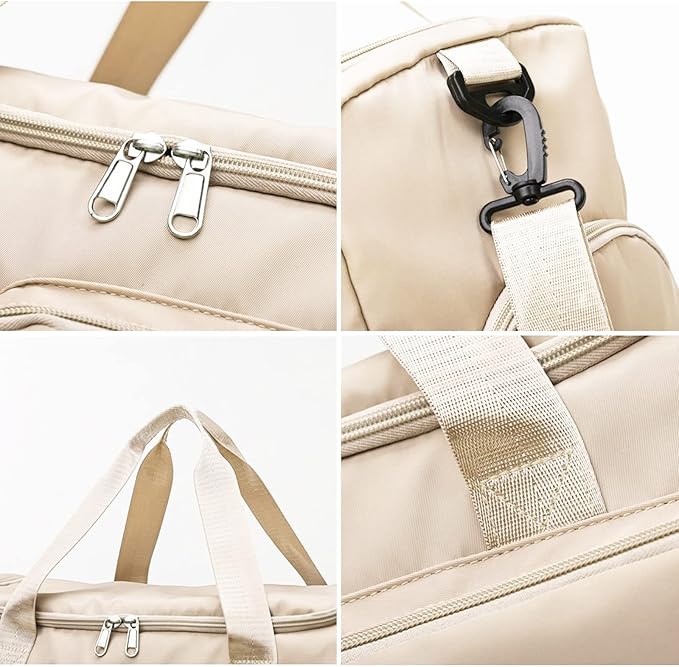 Sports Gym Bag with Shoes Compartment Travel Duffel Bag with Dry Wet Separated Pocket for Men and Women, Overnight Bag Weekender Bag Training Handbag Yoga Bag - Off White