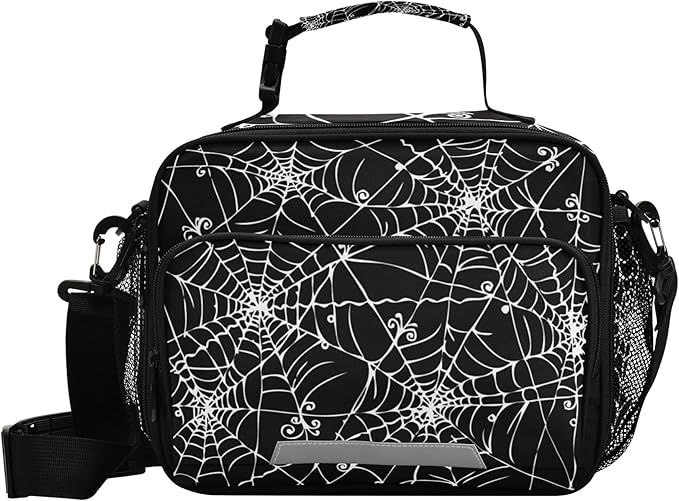 Halloween Spider Web Lunch Bag Insulated Black Lunch Box Cooler Cooling Tote Food Container for Adults Men Women