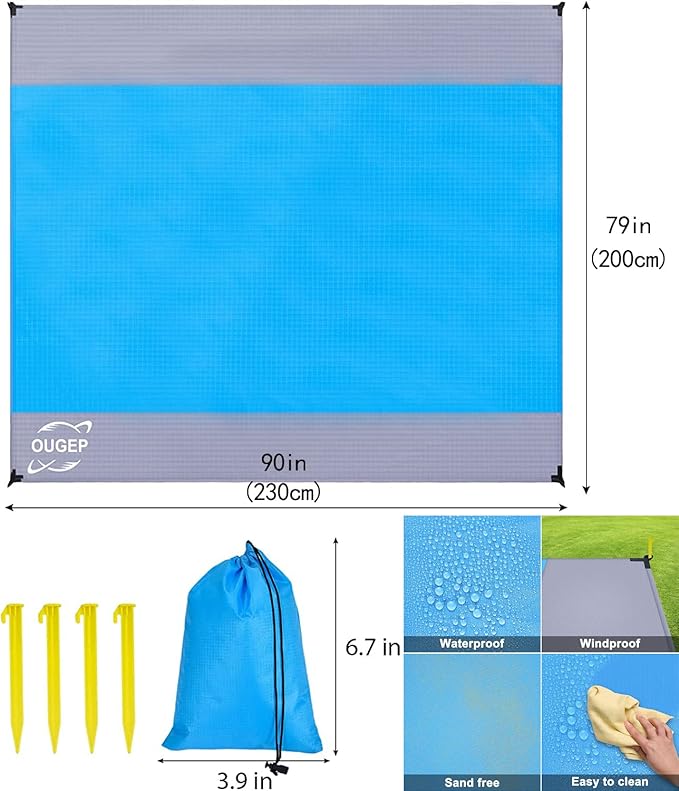Beach Blanket, Beach Mat Sand Free Waterproof 79" X 83" Suitable for 4-7 Adults, Waterproof Lightweight Picnic Blankets for Travel, Camping, Hiking