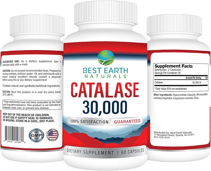 Best Earth Naturals Catalase 30,000 Supplement - Hair Supplements for Strong Hair - 60 Capsules