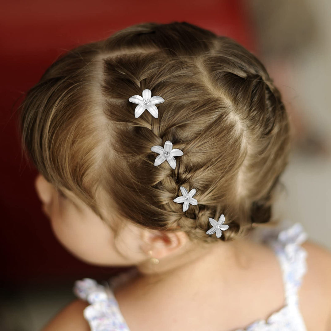 Wecoe 20 Pcs Small Flower Hair Clips Girls White Hair Clips Cute Bling Tiny Mini Hair Clips Decorative Hair Clips Kids Baby Todd