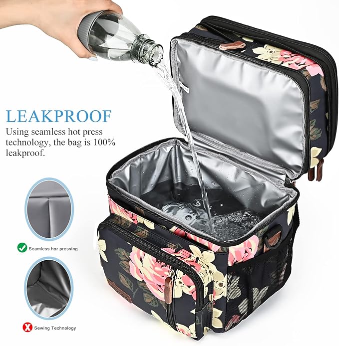 MIYCOO Insulated Lunch Bags for Women Men Large Lunch Box Leakproof Double Deck Soft Cooler Tote Bag (Flower, 15L)