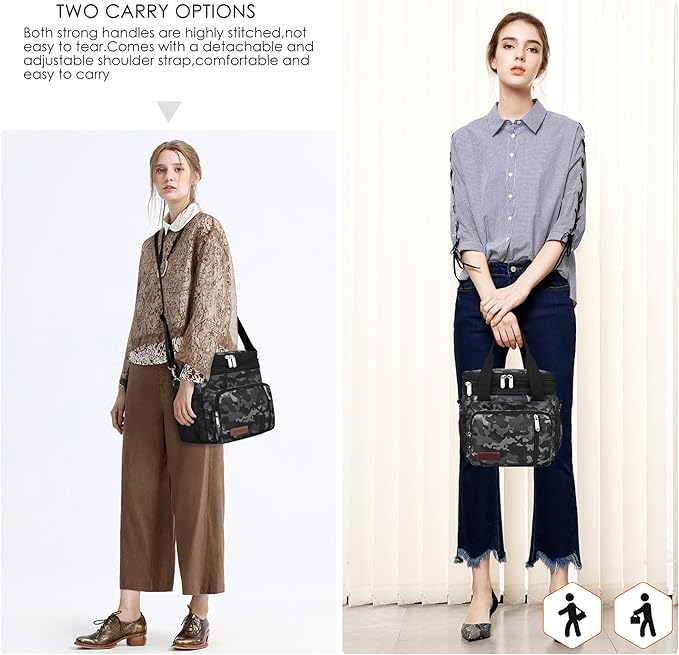 MIYCOO Lunch Bag & Lunch Box for Men Women Double Deck - Leakproof Insulated Soft Large Adult Lunch Cooler Bag for Work (Black Camo,15L)