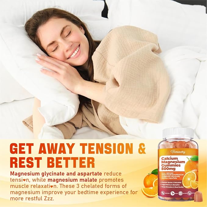 Calcium Magnesium Supplement Gummies for Adults: Calcium Citrate 600 mg with Vitamin D3 & K2 for Women Men - Supports B0ne Strength, Better Zzz, Muscles, Energy & Immune (60 Count)