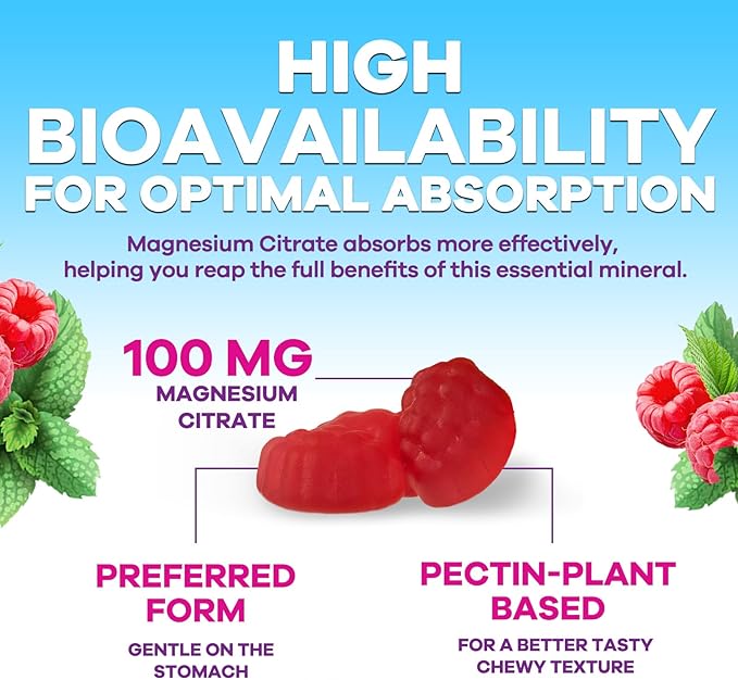 Magnesium Gummies Supplement - High Absorption Magnesium Citrate Supplement for Adults & Kids - Nature's Calm Magnesio Gummy Dietary Supplements for Bone, Muscle Health, Heart Support - 120 Gummies