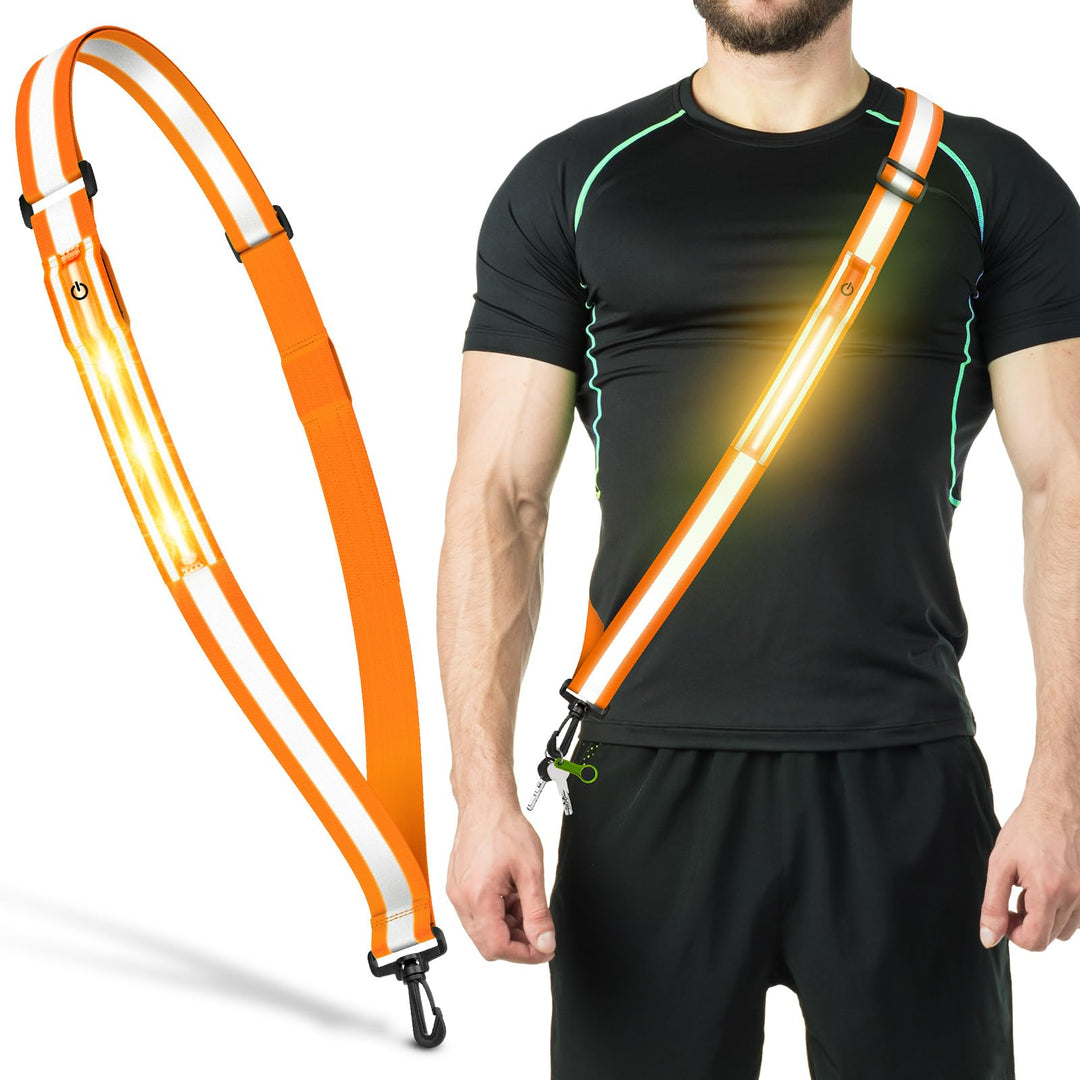 LED Reflective Belt Sash Walking Gear,Safety Lights for Walkers at Night,High Visibility Safety Rechargeable Reflective Running Gear for Men Women Kids Night Dog Walking Gear (Orange)