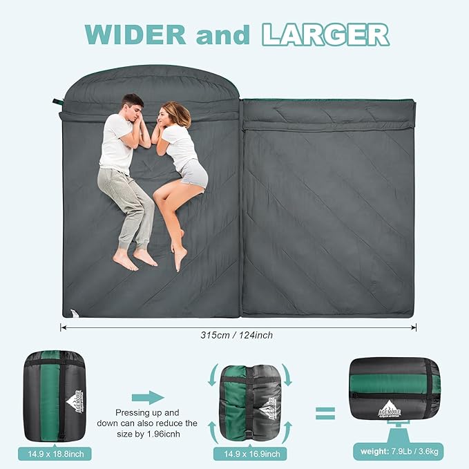 AGEMORE Sleeping Bag for Adults, Double and Single Size, Lightweight Portable Camping Sleeping Bag with Draft Tubes, Fit for Warm & Cold Weather Camping Hiking Backpacking Or Traveling