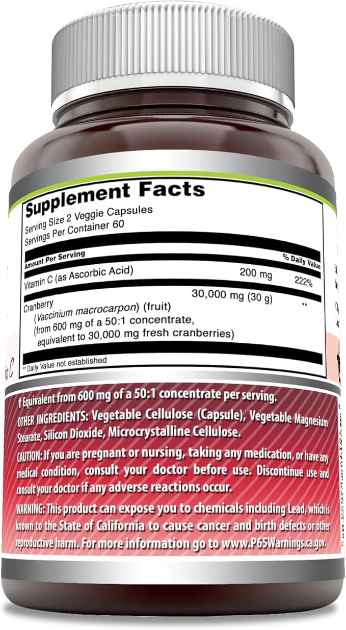 Amazing Formulas Cranberry Concentrate 30,000 mg with Vitamin C Supplement | Veggie Capsules | Super Strength | Non-GMO | Gluten Free | Made in USA (1 Pack, 120 Count)