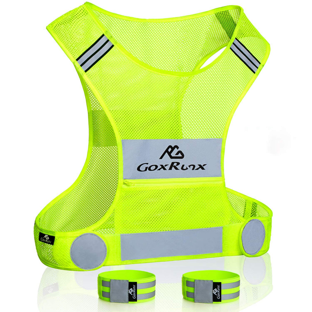 Reflective Vest Running Gear, Lightweight Motorcycle Cycling Reflective Vests with Large Pocket & Adjustable Waist for Women Men Running Safety Vest with Reflective Bands (Green, Small)