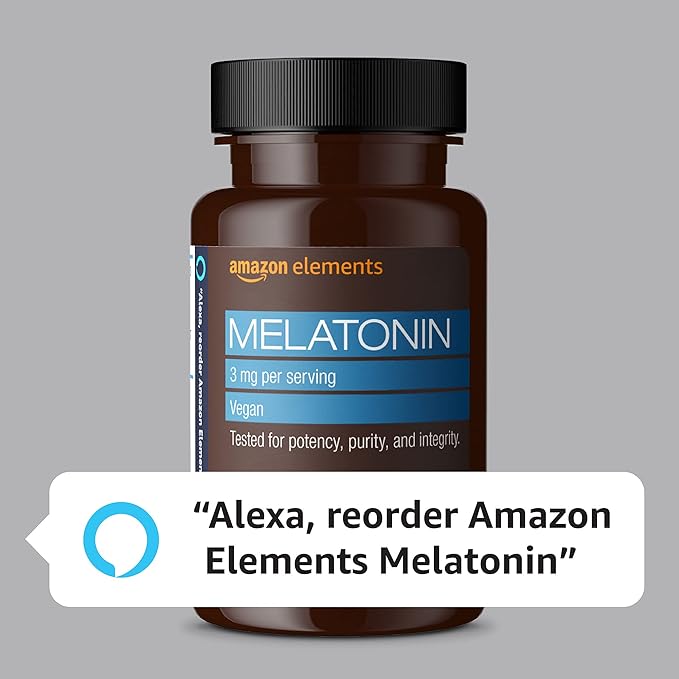 Amazon Elements Melatonin 3mg, Helps with Occasional sleeplessness, Vegan, Unflavored, 260 Tablets, 8 Month Supply (Packaging May Vary) (Pack of 3)
