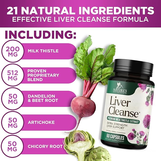Liver Cleanse Detox & Repair Supplement – 21 Herb Formula with Milk Thistle, Dandelion, Artichoke, Chicory Root & Beet – Natural Liver Support for Detox & Wellness – Non-GMO, Vegan – 60 Capsules