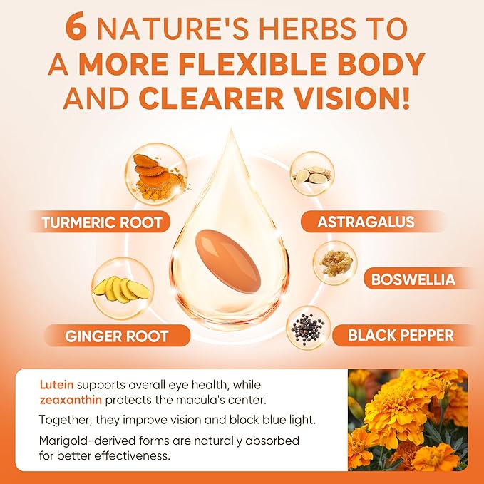 Liposomal Turmeric and Ginger Supplement 2000mg with Lutein 20mg Zeaxanthin for Women Men, Organic Turmeric Curcumin Complex Supplement for Eye, Digestive & Immune Support, Non-GMO, 120 Softgel Pills