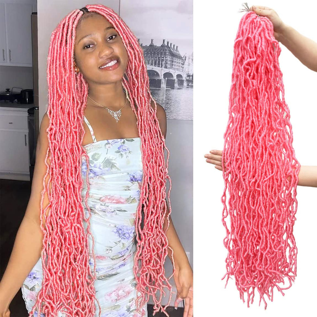 Pink Soft Locs 36 Inch 2 Pack Faux Locs Crochet Hair Whole Strand Pre-Looped Long Locs Synthetic Crochet Braids Hair Extensions