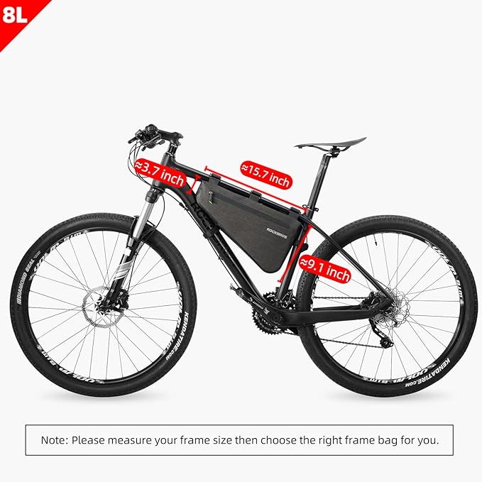 ROCKBROS 8L Bike Bicycle Frame Bag Waterproof Bikepacking Bike Bag Triangle Frame Bag Large Bike Storage Bag Under Frame 8L